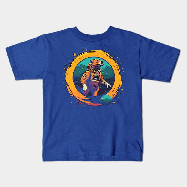 Space Explorer Amstaff: Journey to the Stars Kids T-Shirt by Cute Dogs AI